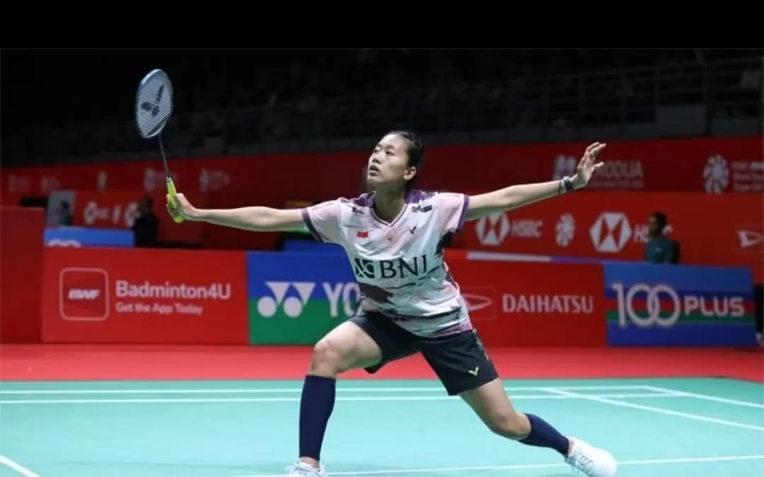 Bripda Putri Kusuma Wardani saat bertanding di Yonex Taipei Open 2024.