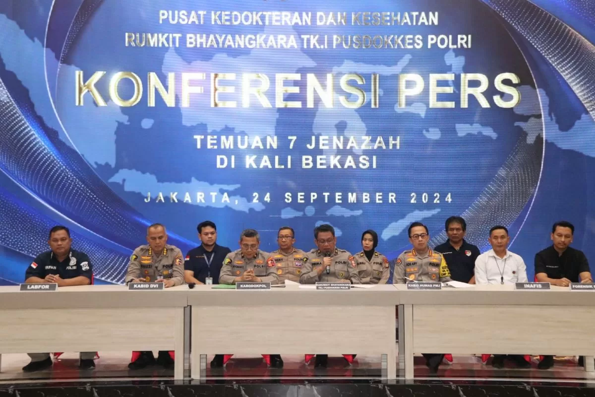 jumpa pers Temuan 7 Jenazah di Kali Bekasi. (hms)
