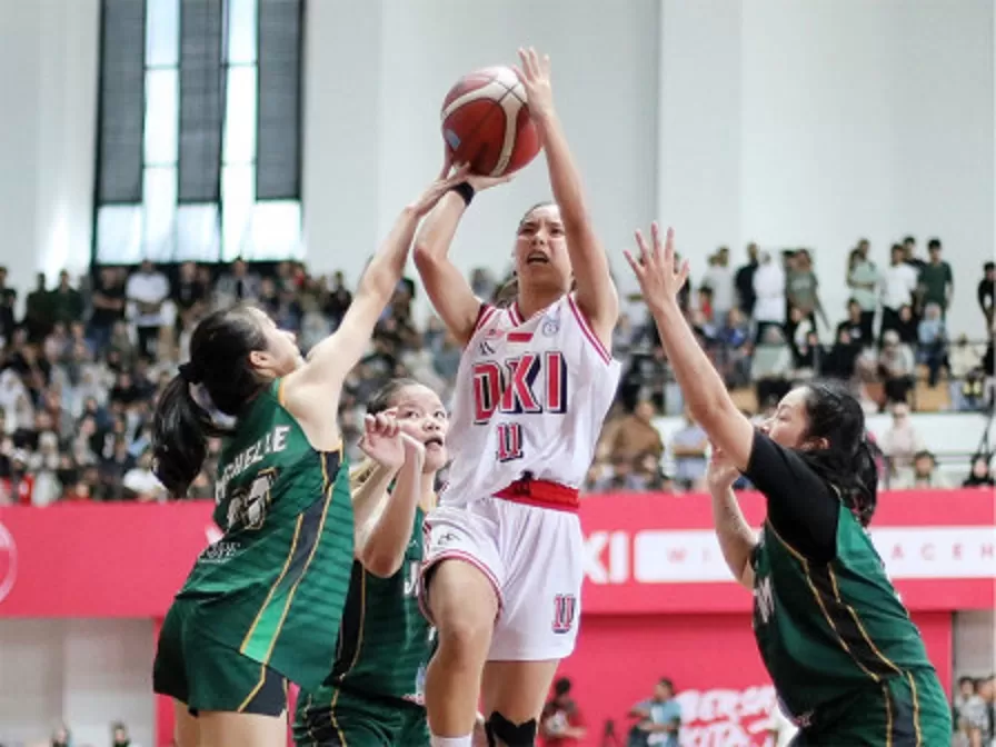 Tim pebasket putri saat berlaga di PON XXI Aceh-Sumut 2024, Selasa (10/9/2024). (Hms)