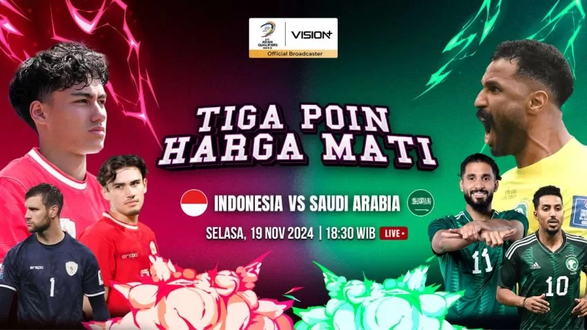 Link siaran langsung atau link Live Streaming Indonesia vs Arab Saudi. (Istimewa)