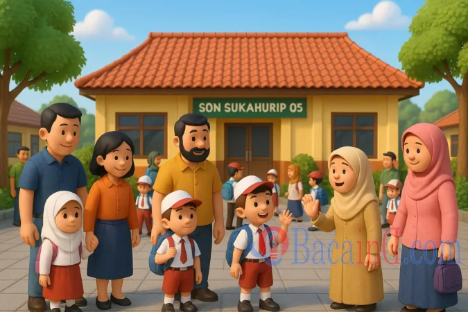 Suasana Haru Warnai Hari Pertama Sekolah di SDN Sukahurip 05, Ayah-Ibu Antusias Antar Anak