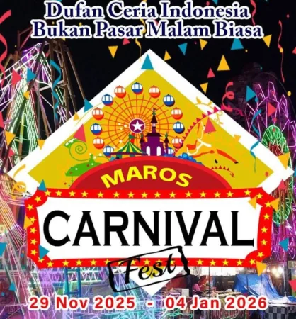 Area Pelataran Grand Mall Maros kini menghadirkan Maros Carnival Fest sebagai ruang hiburan bagi warga dan pengunjung pusat perbelanjaan tersebut. Kegiatan ini resmi dibuka pada Senin (8/12/2025).