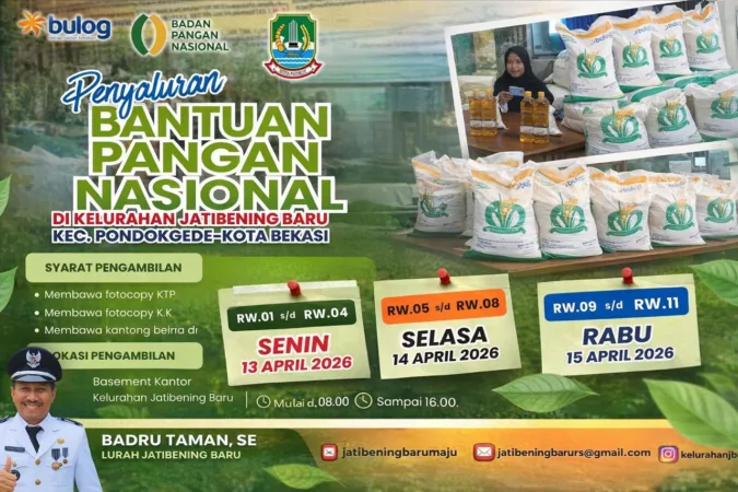 Penyaluran Bantuan Pangan Nasional di Kelurahan Jatibening Baru kembali digelar dengan mekanisme yang sama seperti sebelumnya.