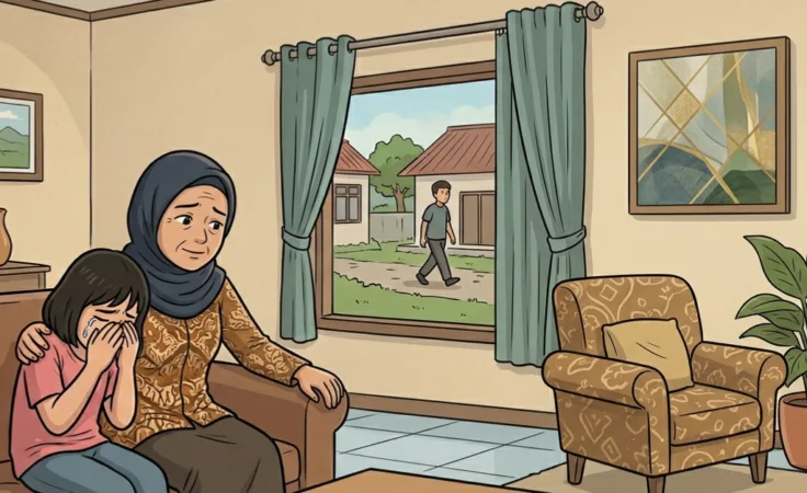 Ilustrasi AI ibu saat menenangkan anaknya (AI)