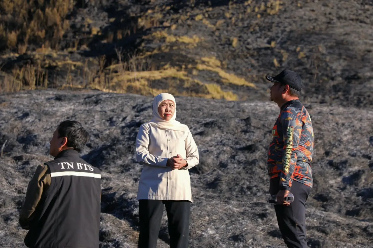 Gubernur Jatim Tinjau Karhutla Bromo, Khofifah Berharap Pemadaman Udara dan Darat Berjalan Maksimal